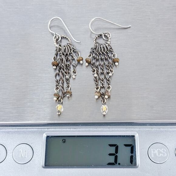 Estate Sterling Silver 925 Chain Fringe Crystal Dangle Earrings - Picture 7 of 7